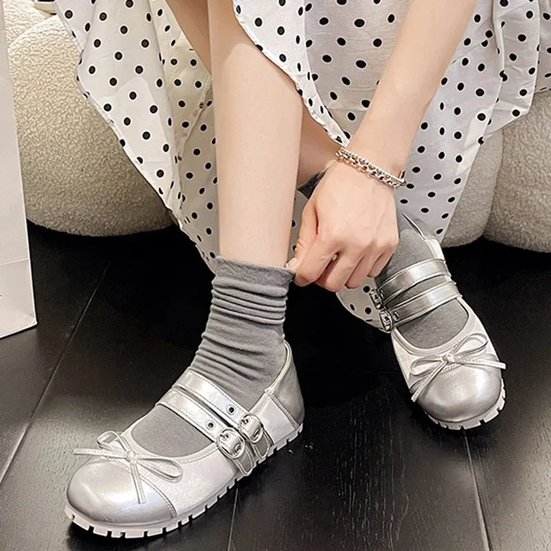 binfenxie  -  Flats Bow Ballet Dance Shoes Casual Shallow Women Sandals 2024 Fashion Autumn New Fashion Shoes Walking Female Cozy Dress Shoes