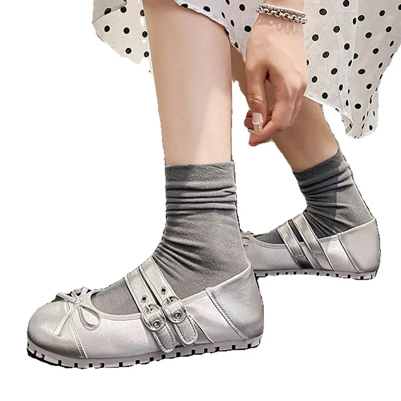 binfenxie  -  Flats Bow Ballet Dance Shoes Casual Shallow Women Sandals 2024 Fashion Autumn New Fashion Shoes Walking Female Cozy Dress Shoes