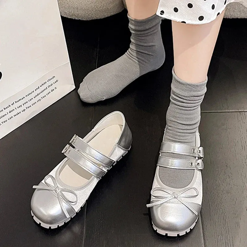 binfenxie  -  Flats Bow Ballet Dance Shoes Casual Shallow Women Sandals 2024 Fashion Autumn New Fashion Shoes Walking Female Cozy Dress Shoes
