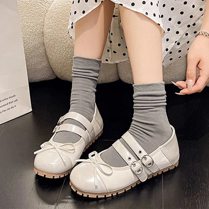 binfenxie  -  Flats Bow Ballet Dance Shoes Casual Shallow Women Sandals 2024 Fashion Autumn New Fashion Shoes Walking Female Cozy Dress Shoes